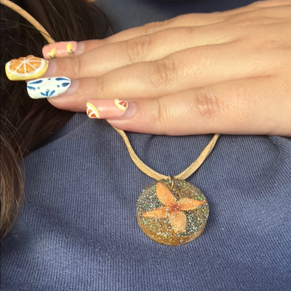 Glitter Hand Poured Resin Pressed Flower Necklace
